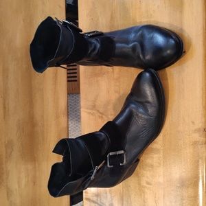 Paul Green soft leather double buckle size 6 UK  black Moto boots